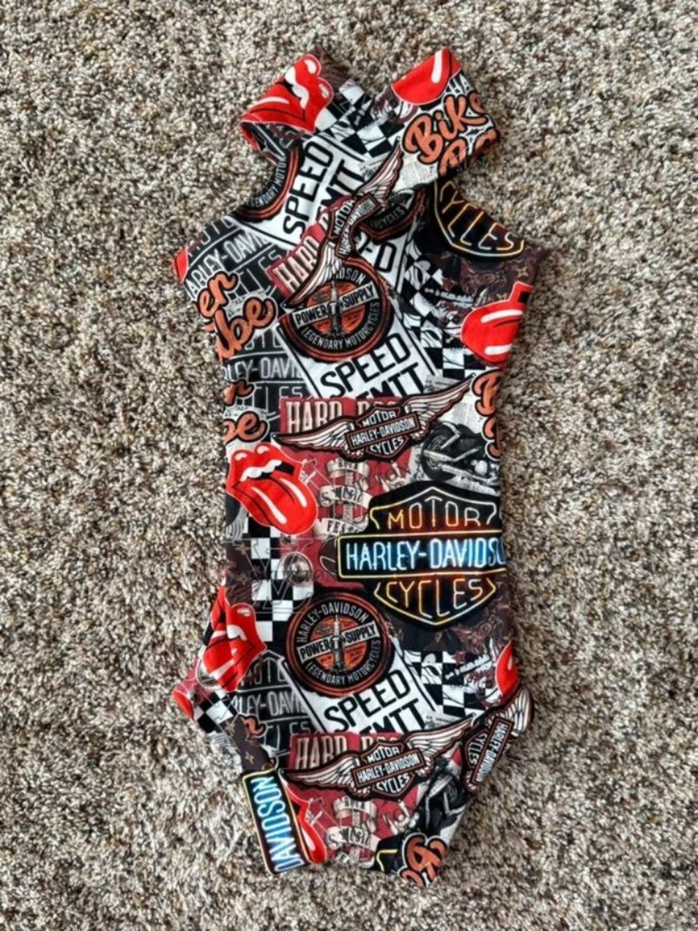 Biggin Little Baby Biker Babe Harley Graphic Bodysuit Leotard 12/18 Months